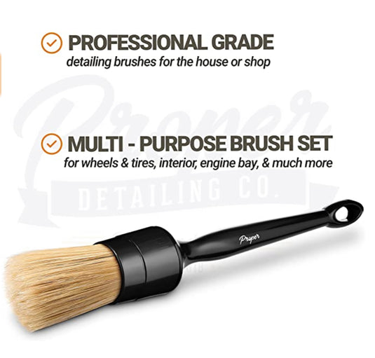 Proper Detail Co. Natural Boars Hair Detailing Brush Set 3 Pack Interior or Exterior
