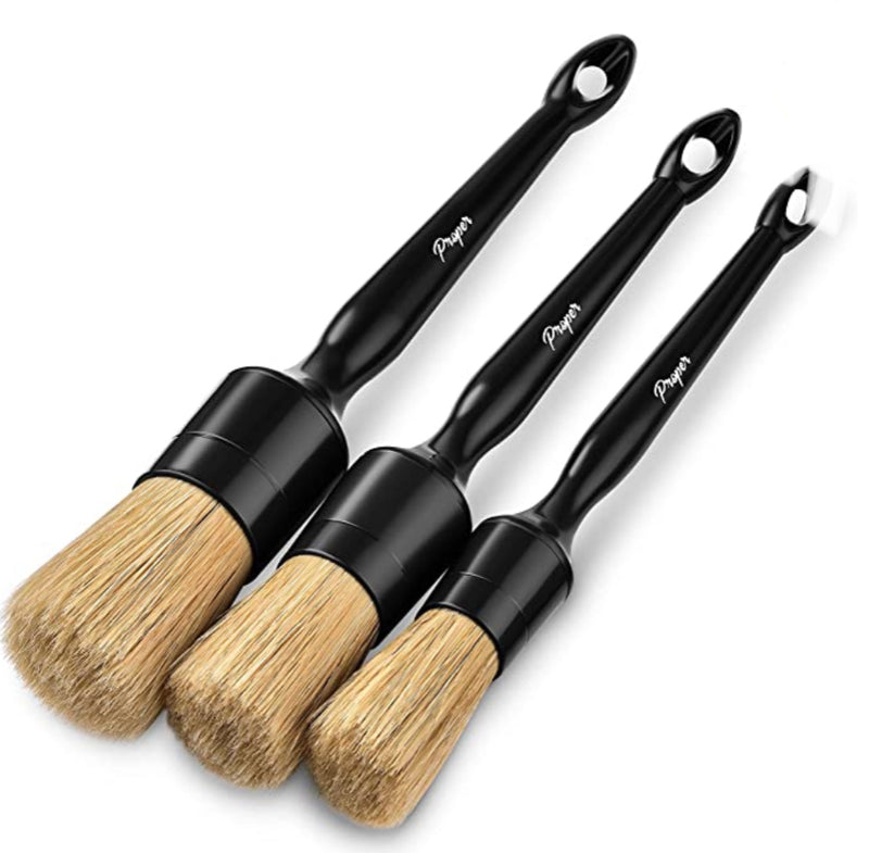 Load image into Gallery viewer, Proper Detail Co. Natural Boars Hair Detailing Brush Set 3 Pack Interior or Exterior
