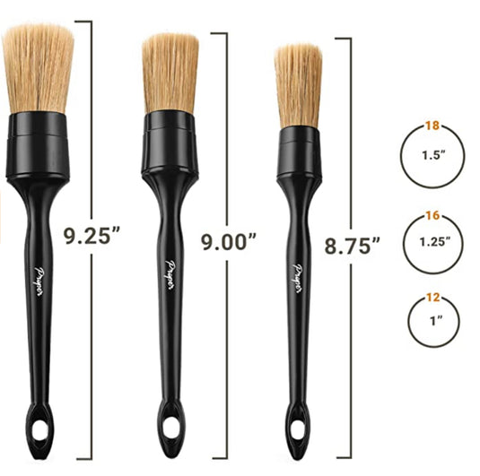 Proper Detail Co. Natural Boars Hair Detailing Brush Set 3 Pack Interi –